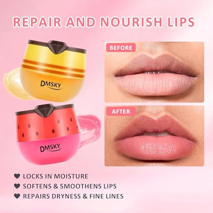 Dmsky 4PCS BEE LIP BALM LIP MASK HONEY POT, HONEY & STRAWBERRY & PEACH & APPLE PROPOLIS LIP MASK OVERNIGHT MOISTURIZING HONEY BALM WITH STICK FOR DRY CRACKED LIPS - Image 4